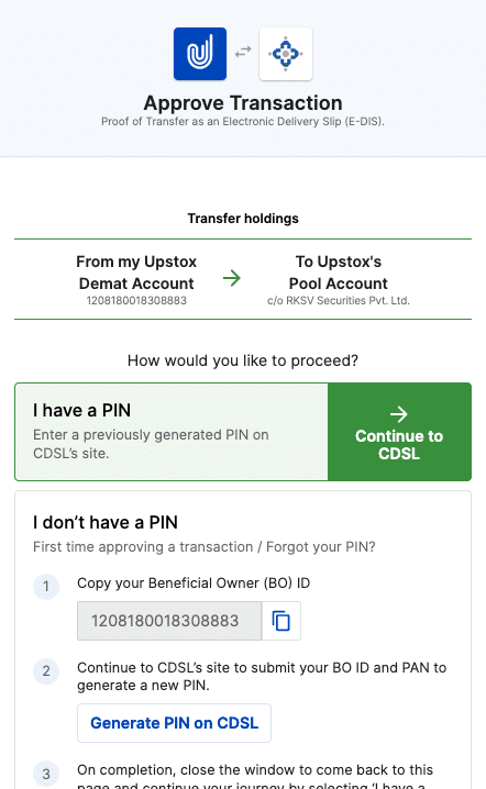 Upstox CDSL Pin